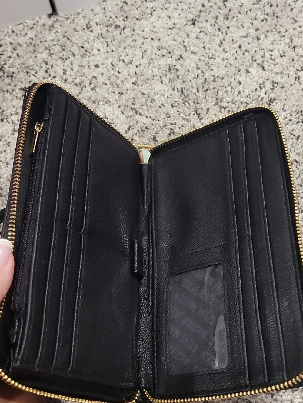 Steve Madden Black Floral Zip Wristlet with Gold Accent